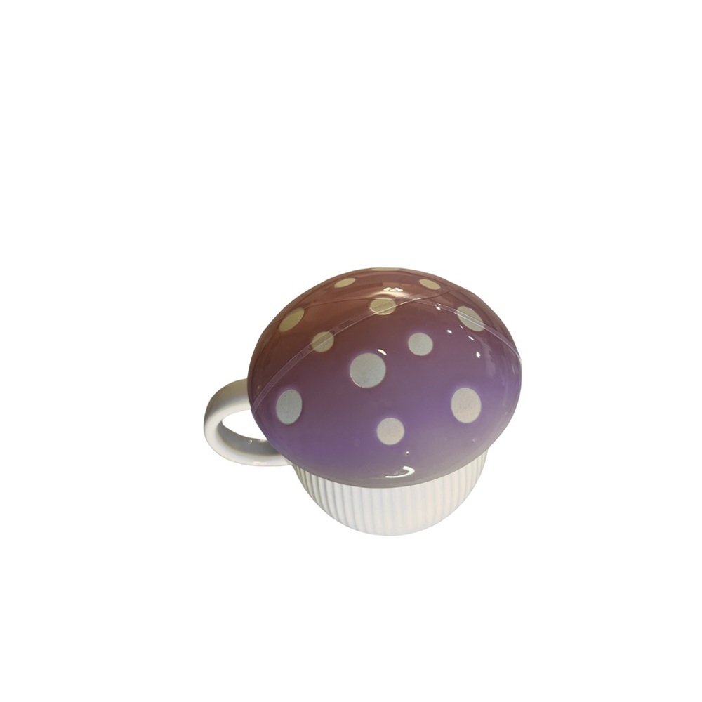 141. Pink Polka Dot Mushroom Mug with Lid